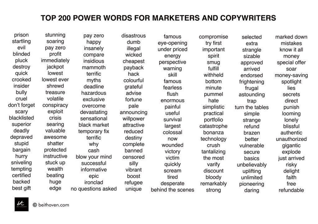 Power Words for marketing