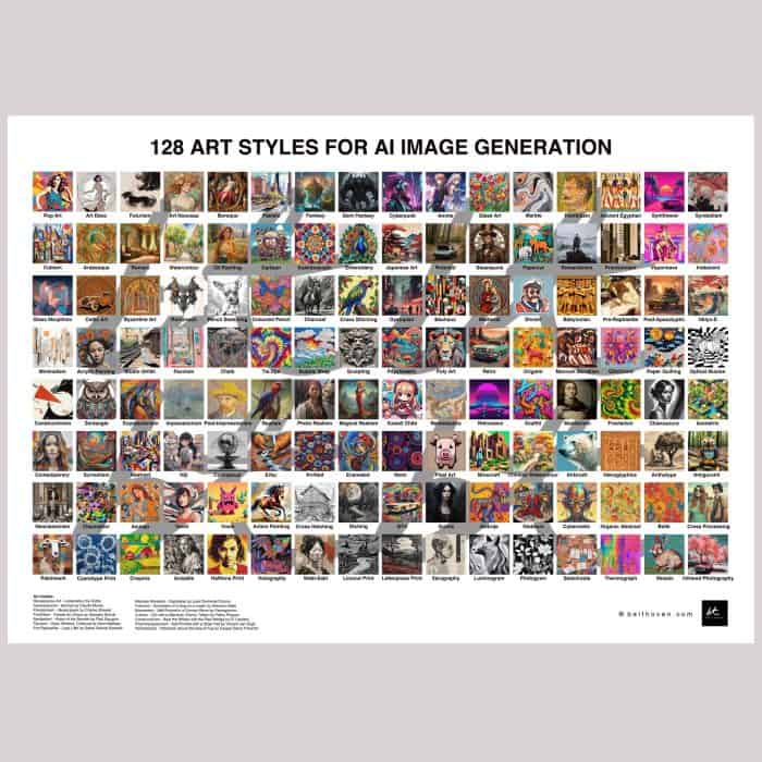 128 art styles for AI image generation product image