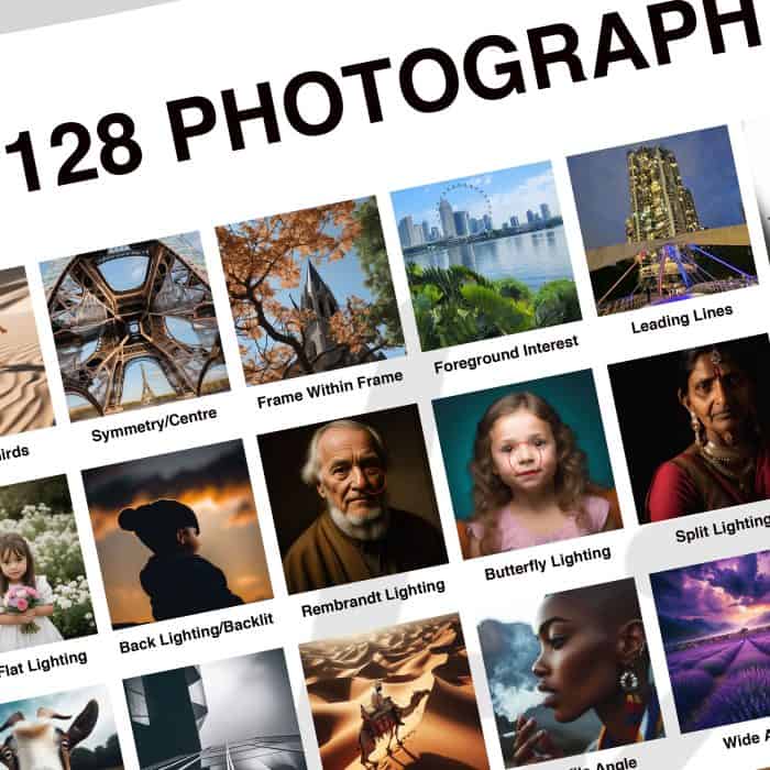 128 photography prompts for AI image generation