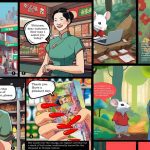 Collection of vibrant Asian-inspired illustrations including cityscapes, characters, and nature scenes, showcasing detailed artwork and storytelling elements.