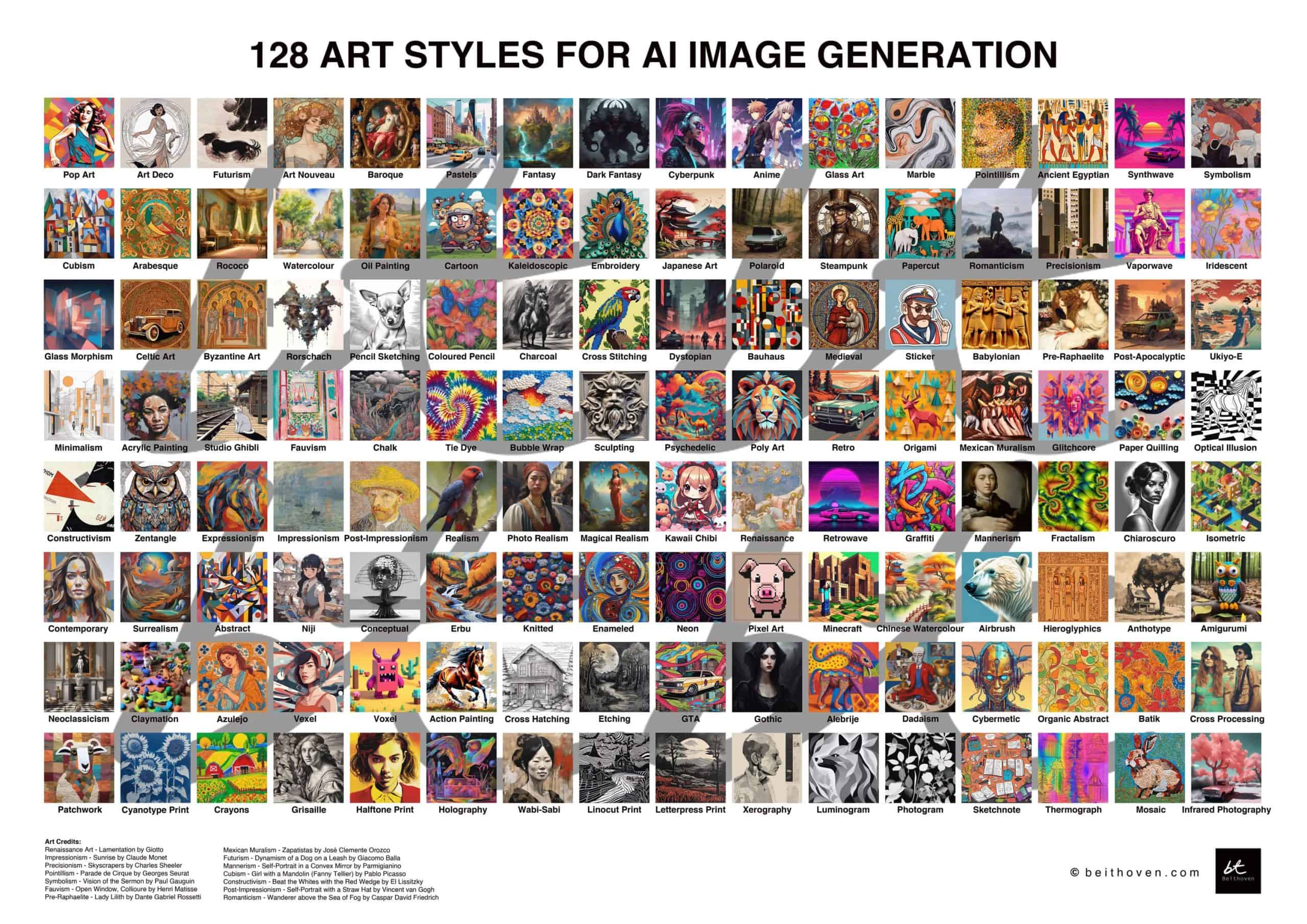 128 Art Styles for AI Image Generation