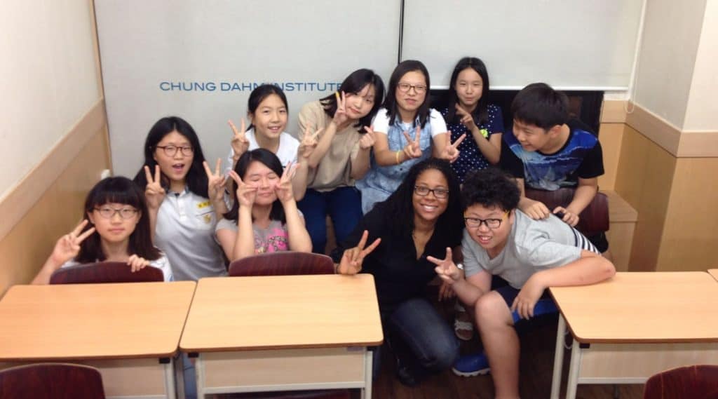 Baasi with her students in Korea. 