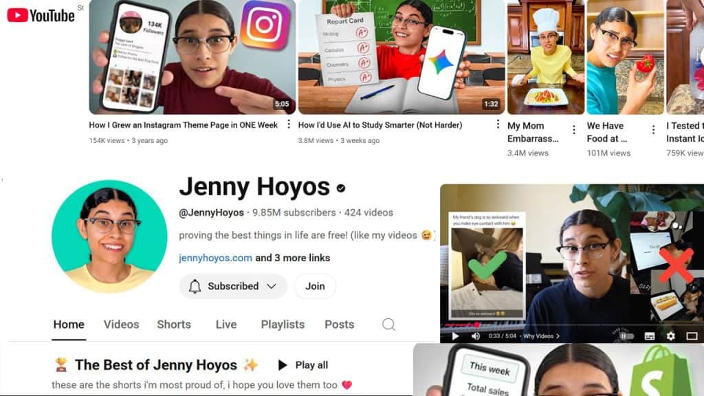 Fast-paced YouTube channel of Jenny Hoyos focused on life tips, tech reviews, and daily vlogs, with engaging content aimed at a young audience and optimized for SEO relevance.